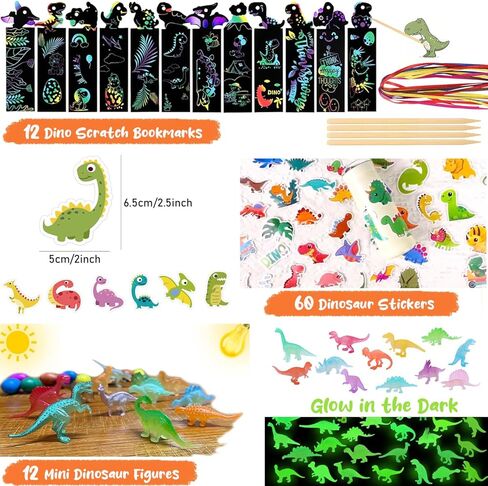 204Pcs Dinosaur Party Favors Bulk for 12 Kids, Dino Goodie Bags Stuffers Include 10 Styles Stuff for Dinosaur Birthday Decorations Supplies, Return Gifts,Goody Bags Filler,Pinata Fillers in Saudi Arabia