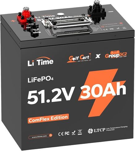 LiTime 48V 30Ah Lithium Golf Cart GC2 Battery with CAN/RS485 Communication, 2C Deep Cycle LiFePO4 Battery, Replaces T-105/T-125/T-145/T-605/T-875/T-890 (2-Pack) in Kuwait