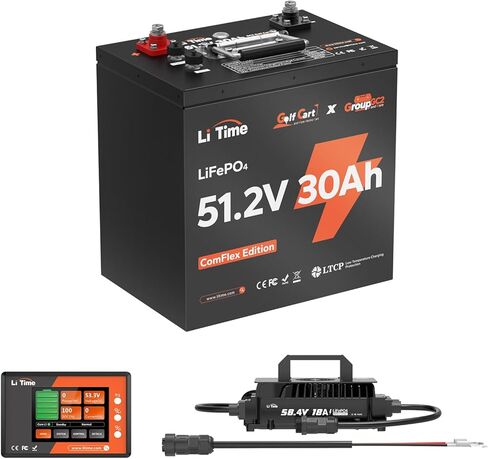 LiTime 48V 30Ah Lithium Golf Cart GC2 Battery with CAN/RS485 Communication, 2C Deep Cycle LiFePO4 Battery, Replaces T-105/T-125/T-145/T-605/T-875/T-890 (2-Pack) in Kuwait