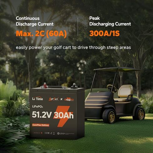 LiTime 48V 30Ah Lithium Golf Cart GC2 Battery with CAN/RS485 Communication, 2C Deep Cycle LiFePO4 Battery, Replaces T-105/T-125/T-145/T-605/T-875/T-890 (2-Pack) in Kuwait