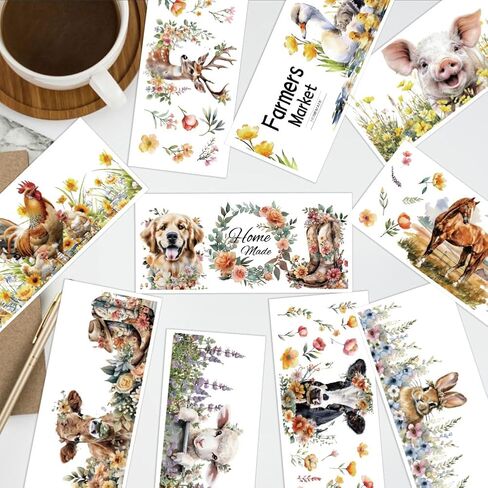 arricraft 10 Sheets Animals Theme UV DTF Cup Wrap Transfer Stickers, 9.45x4.33 Inchs Cow Sheep Chicken Rub on Transfers Decal for 16OZ Glass Cups Furniture Craft Wood DIY Crafts in Kuwait