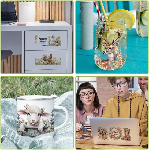 arricraft 10 Sheets Animals Theme UV DTF Cup Wrap Transfer Stickers, 9.45x4.33 Inchs Cow Sheep Chicken Rub on Transfers Decal for 16OZ Glass Cups Furniture Craft Wood DIY Crafts in Kuwait