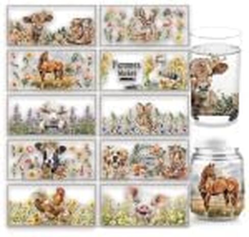 arricraft 10 Sheets Animals Theme UV DTF Cup Wrap Transfer Stickers, 9.45x4.33 Inchs Cow Sheep Chicken Rub on Transfers Decal for 16OZ Glass Cups Furniture Craft Wood DIY Crafts in Kuwait