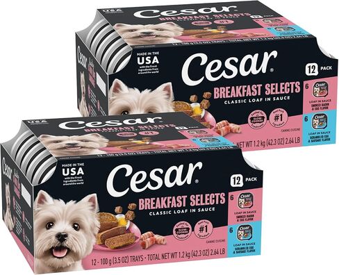 CESAR Adult Wet Dog Food Classic Loaf in Sauce Grilled Chicken, Filet Mignon, Porterhouse Steak, Beef, Chicken & Liver and Turkey Variety Pack, 3.5 oz. Easy Peel Trays, Pack of 36 in Saudi Arabia