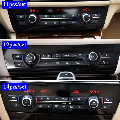 14 قطعة من أزرار التحكم في المناخ AC، مفتاح مروحة سخان تكييف الهواء AC وأغطية حجم الرياح لسيارات BMW 5 6 7 X5 X6 Series F10 F11 F07 F06 F12 F01 F02 F15 F16 (الطراز C 14 قطعة) in Kuwait