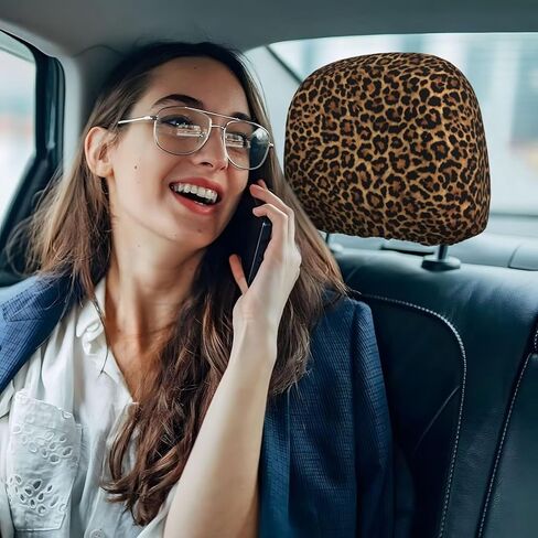 2pcs Car Headrest Covers for Truck SUV Van Brown Leopard Print Head Rest Wrap Protection Classical Universal Seat Head Rest Protector for Men Women in Saudi Arabia