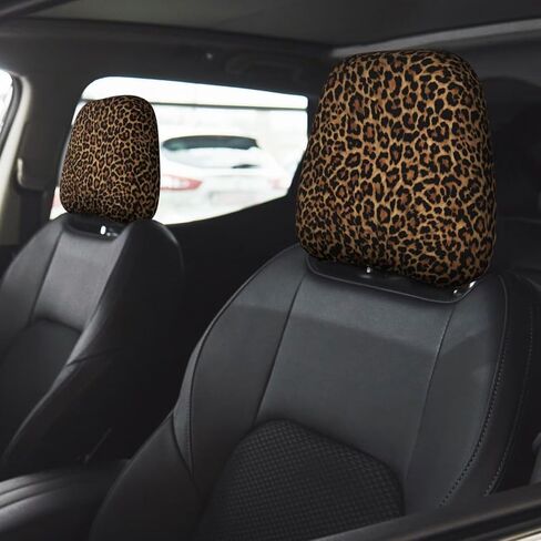 2pcs Car Headrest Covers for Truck SUV Van Brown Leopard Print Head Rest Wrap Protection Classical Universal Seat Head Rest Protector for Men Women in Saudi Arabia