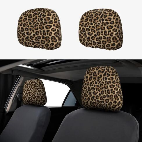 2pcs Car Headrest Covers for Truck SUV Van Brown Leopard Print Head Rest Wrap Protection Classical Universal Seat Head Rest Protector for Men Women in Saudi Arabia