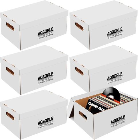 AOBOPLE 4 عبوات من الفينيل 45 صندوق تسجيل، صناديق تخزين من الورق المقوى مقاس 7 بوصات من الفينيل مع غطاء ومقبض، تحمل ما يصل إلى 75 سجلًا لكل منها، 7.48 × 7.87 × 15.83 بوصة (4 عبوات) in Kuwait