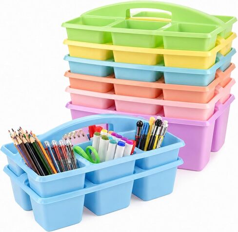 gisgfim 6 Pack Plastic Classroom Caddy with 6-Compartments Plastic Storage Caddies with Handle 6 Compartments Table Caddy Organizer Versatile Table Caddies for Classroom Office Storage, Black in Kuwait