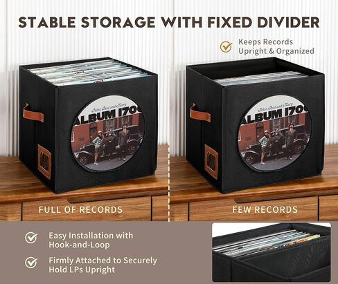 Qozary Vinyl Record Storage Box with Display Window for Album Covers, 2 Pack Record Organizer Crate with Lid, Collapsible LP Storage Box, Label Slot & Leather Handles, Holds Over 100 Vinyl Albums in Saudi Arabia