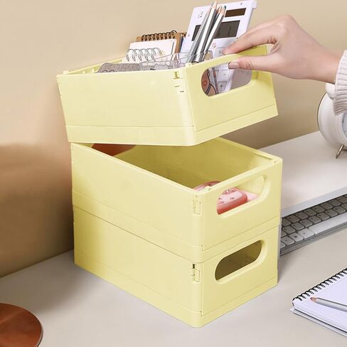 1 Pack Yellow Mini Plastic Folding Storage Crate - 5.9x3.93x2.28-inch Square Storage Basket for Desktop, Drawer, Bathroom, Bedroom, Office & Classroom Organization (Decorative Organizer) in Kuwait