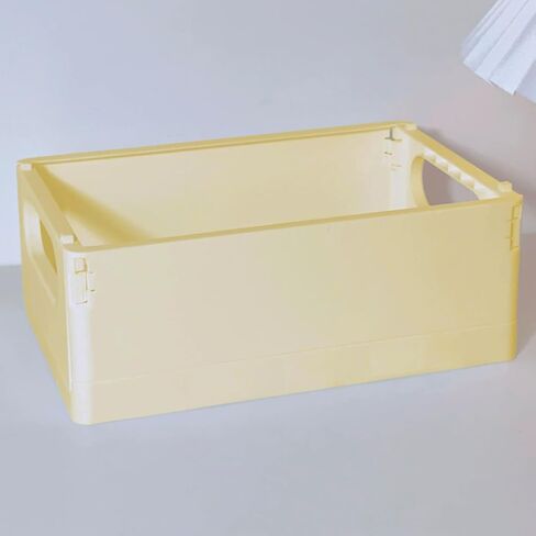 1 Pack Yellow Mini Plastic Folding Storage Crate - 5.9x3.93x2.28-inch Square Storage Basket for Desktop, Drawer, Bathroom, Bedroom, Office & Classroom Organization (Decorative Organizer) in Kuwait