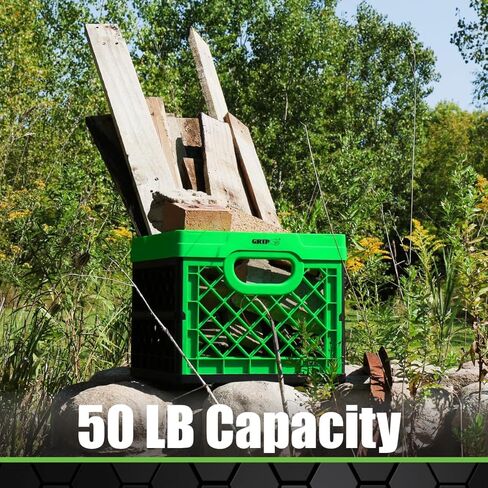 GRIP 2 عبوات تخزين قابلة للطي وقابلة للتكديس، Grn، 6 جالون - الأبعاد: 13 بوصة × 13 بوصة × 11 بوصة - صندوق حليب - السعة: 50 رطل - بلاستيك شديد التحمل - صندوق قابل للطي للسلع الرياضية والألعاب in Kuwait