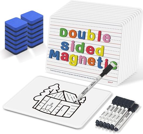 Dry Erase Boards, 12 Pack 9"x12" Magnetic Double Sided Portable Personal Small Whiteboards with Lines, Include 12 Markers, 12 Erasers, 12X52 Foam Letters for Kids, Students, Teachers Classroom School in Saudi Arabia