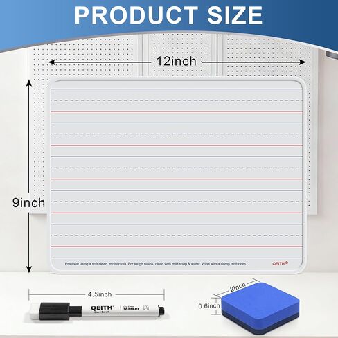 Dry Erase Boards, 12 Pack 9"x12" Magnetic Double Sided Portable Personal Small Whiteboards with Lines, Include 12 Markers, 12 Erasers, 12X52 Foam Letters for Kids, Students, Teachers Classroom School in Saudi Arabia