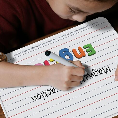Dry Erase Boards, 12 Pack 9"x12" Magnetic Double Sided Portable Personal Small Whiteboards with Lines, Include 12 Markers, 12 Erasers, 12X52 Foam Letters for Kids, Students, Teachers Classroom School in Saudi Arabia