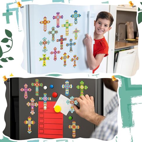 30 Pcs Cross Diamond Art Kits Magnetic Religious Christians Diamond Painting Magnets Kits Crystal Cross Jesus 5d DIY Art Fridge Magnet Refrigerator Sticker for Adult Beginners Home Car Garage in Kuwait