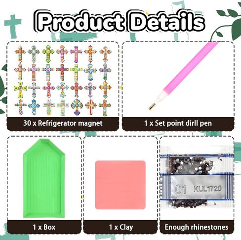 30 Pcs Cross Diamond Art Kits Magnetic Religious Christians Diamond Painting Magnets Kits Crystal Cross Jesus 5d DIY Art Fridge Magnet Refrigerator Sticker for Adult Beginners Home Car Garage in Kuwait
