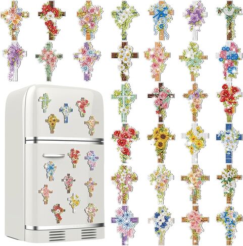 30 Pcs Cross Diamond Art Kits Magnetic Religious Christians Diamond Painting Magnets Kits Crystal Cross Jesus 5d DIY Art Fridge Magnet Refrigerator Sticker for Adult Beginners Home Car Garage in Kuwait