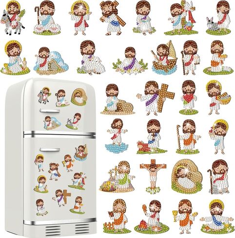 30 Pcs Cross Diamond Art Kits Magnetic Religious Christians Diamond Painting Magnets Kits Crystal Cross Jesus 5d DIY Art Fridge Magnet Refrigerator Sticker for Adult Beginners Home Car Garage in Kuwait