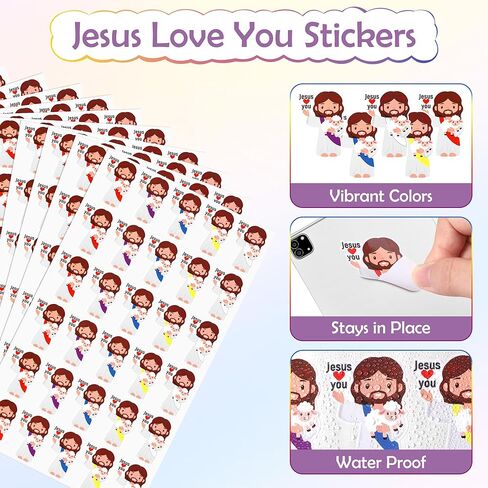 300 Pcs Jesus Loves You Stickers – Cute Jesus Christian Religious Stickers, Jesus Stickers Bulk Self-Adhesive for Sunday School, Church, Vacation Bible School, Bible Classes, Religious Gifts in Saudi Arabia