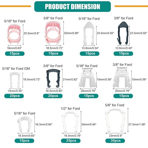 200PCS Fuel Line Retainer Clip Assortment, 11 Popular Sizes 3/8" 5/16" 1/2" 5/8" Nylon Fuel Line Clips Repair Kit Compatible with GM & Chrysler in Saudi Arabia