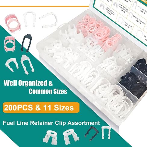 200PCS Fuel Line Retainer Clip Assortment, 11 Popular Sizes 3/8" 5/16" 1/2" 5/8" Nylon Fuel Line Clips Repair Kit Compatible with GM & Chrysler in Saudi Arabia