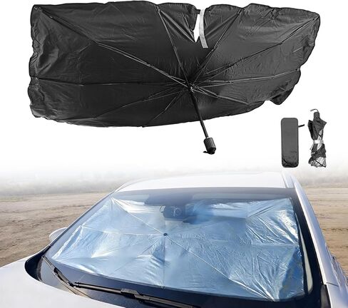 2026 Windshield Sun Shade Umbrella, Ultraviolet Protective Film and Heat Insulation Film, Emergency Rain Shield & Dashboard Protector, for Auto Windshield Covers Trucks Cars (55 in) in Saudi Arabia