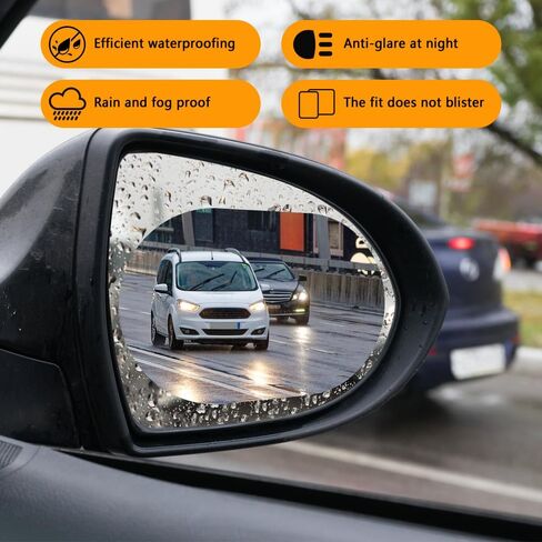 2PCS Rearview Mirror Film, Rearview Mirror Adhesive, 5.9"x3.9" Anti Fog Glare Rear View Mirror Sticker, Waterproof Rainproof Transparent Protective Sticker Universal for SUV, Sedan, Truck in Kuwait