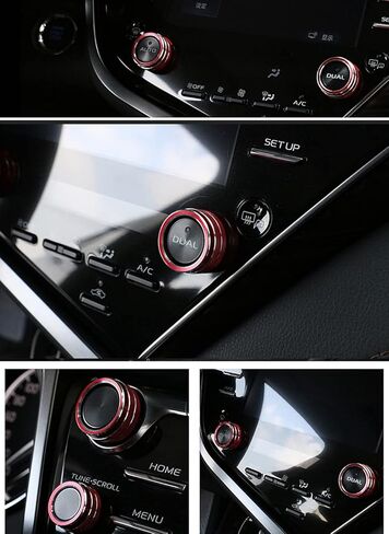 iJDMTOY 5pcs Sports Red Anodized Aluminum AC Climate Control, Audio Volume, Side Mirror Switch Turner Ring Covers Compatible with 2018-2020 Toyota Camry Pre-LCI (Before Facelift) in Kuwait