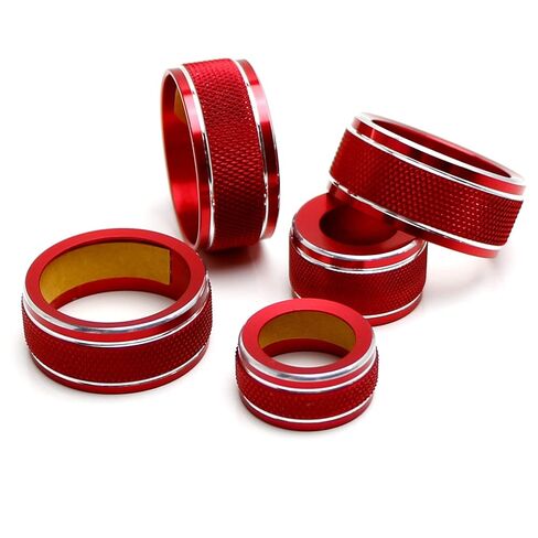 iJDMTOY 5pcs Sports Red Anodized Aluminum AC Climate Control, Audio Volume, Side Mirror Switch Turner Ring Covers Compatible with 2018-2020 Toyota Camry Pre-LCI (Before Facelift) in Kuwait