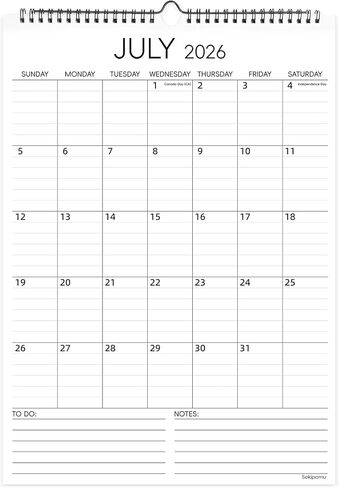 Calendar 2026-2027 Wall Calendar, July 2026 - December 2027, Large 12" x 17", 18 Months Calendar with Hanging Hook for Home Office in Saudi Arabia
