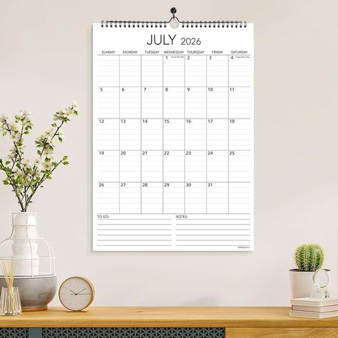 Calendar 2026-2027 Wall Calendar, July 2026 - December 2027, Large 12" x 17", 18 Months Calendar with Hanging Hook for Home Office in Saudi Arabia