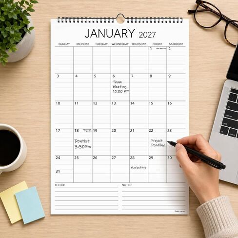 Calendar 2026-2027 Wall Calendar, July 2026 - December 2027, Large 12" x 17", 18 Months Calendar with Hanging Hook for Home Office in Saudi Arabia