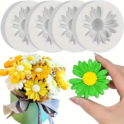 Set of 4 Daisy Silicone Molds for DIY Handmade Soap Candle Aromatherapy Car Diffuser Soft Easy Release Easy to Clean in Saudi Arabia