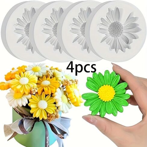 Set of 4 Daisy Silicone Molds for DIY Handmade Soap Candle Aromatherapy Car Diffuser Soft Easy Release Easy to Clean in Saudi Arabia