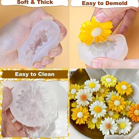 Set of 4 Daisy Silicone Molds for DIY Handmade Soap Candle Aromatherapy Car Diffuser Soft Easy Release Easy to Clean in Saudi Arabia