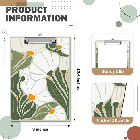 Boho Clipboard, Cute ClipBoards with Low Profile Clip for Teachers Students, Floral Decorative ClipBoards Suitable for School Office, 12.6 x 9 Inch Size - C01 in Saudi Arabia