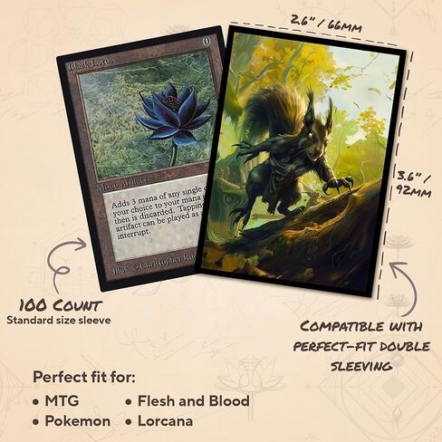 أكمام بطاقات Squirrel General MTG (ناعمة) - عدد 104 أكمام TCG ذات حجم قياسي - متوافقة مع Magic The Gathering - كم مزدوج - تصميم فني أصلي، حماية ممتازة in Kuwait