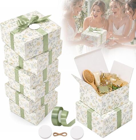 Yebo Green Floral Bridesmaid Proposal Gift Boxes Set of 8, 8 x 8 x 4 Inch Decorative Paper Boxes with Ribbon and Cards for Wedding, Mother's Day and Bridal Shower(Green) in Kuwait