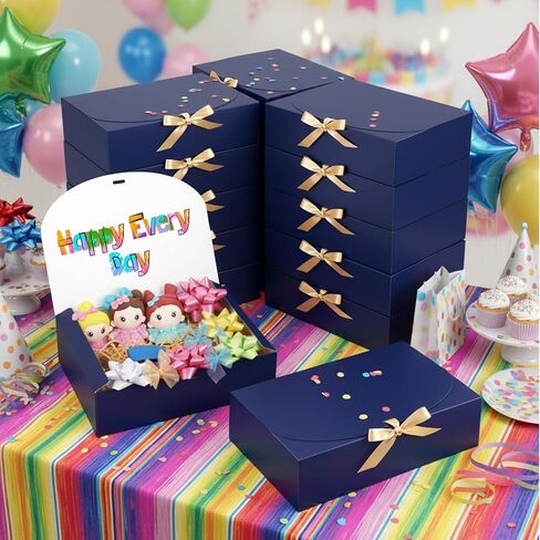 Yuanan 16 علبة هدية مع غطاء، 10.6 × 8 × 3 بوصة صندوق هدايا أزرق كبير من ورق الكرافت يتكشف صناديق وصيفات العروس مع صناديق شريطية ذهبية لمربع الهدايا لأعياد الميلاد وحفلات الزفاف والتخرج والعطلات in Kuwait