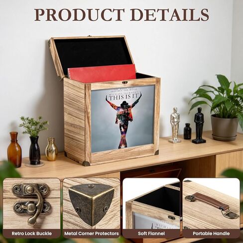 Vinyl Record Storage Box, Wood Vinyl Record Case with Display Window - Fits 7/10/12 Inch Standard Records, Holds 30-35 Albums (Brown) in Saudi Arabia
