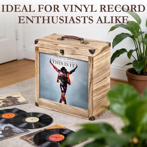 Vinyl Record Storage Box, Wood Vinyl Record Case with Display Window - Fits 7/10/12 Inch Standard Records, Holds 30-35 Albums (Brown) in Saudi Arabia