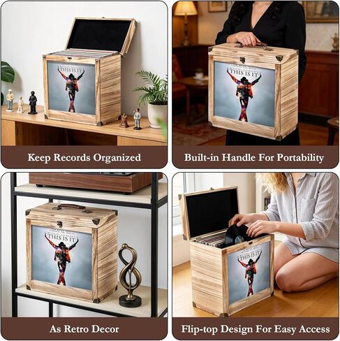 Vinyl Record Storage Box, Wood Vinyl Record Case with Display Window - Fits 7/10/12 Inch Standard Records, Holds 30-35 Albums (Brown) in Saudi Arabia