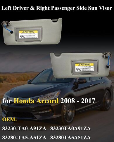 83280TA5A51ZA Fits for Honda Accord 2008 2009 2010 2011 2012 2013 2014 2015 2016 2017 Car Sun Visor Left Driver & Right Passenger with Light and Mirror Replace# 83230TA0A91ZA (Gray) in Saudi Arabia
