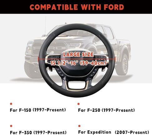 Steering Wheel Cover for Ford F-150 F-250 F-350 1997-2026, Expedition 2007-2026, Fit 15.5-16" Wheels (Black-Half Carbon Fiber) in Saudi Arabia