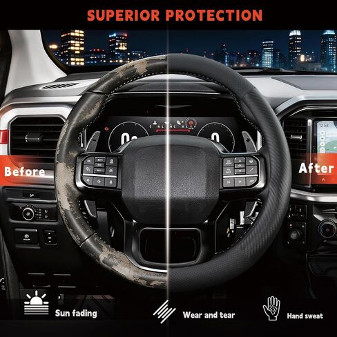 Steering Wheel Cover for Ford F-150 F-250 F-350 1997-2026, Expedition 2007-2026, Fit 15.5-16" Wheels (Black-Half Carbon Fiber) in Saudi Arabia