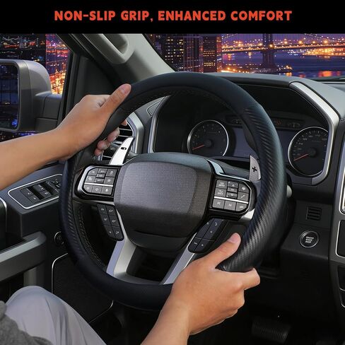 Steering Wheel Cover for Ford F-150 F-250 F-350 1997-2026, Expedition 2007-2026, Fit 15.5-16" Wheels (Black-Half Carbon Fiber) in Saudi Arabia