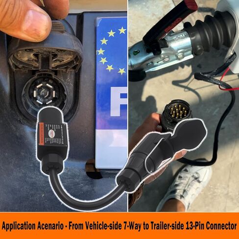 Truck to Trailer Light Converter, 7-Way American to 13-Pin European Round Connector, Chip-Controlled, Waterproof, PA Housing for US Vehicle to European Trailer in Kuwait